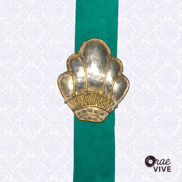 Vintage Boho Gold Shell Buckle Green Leather Statement Belt - Picture 5 of 5